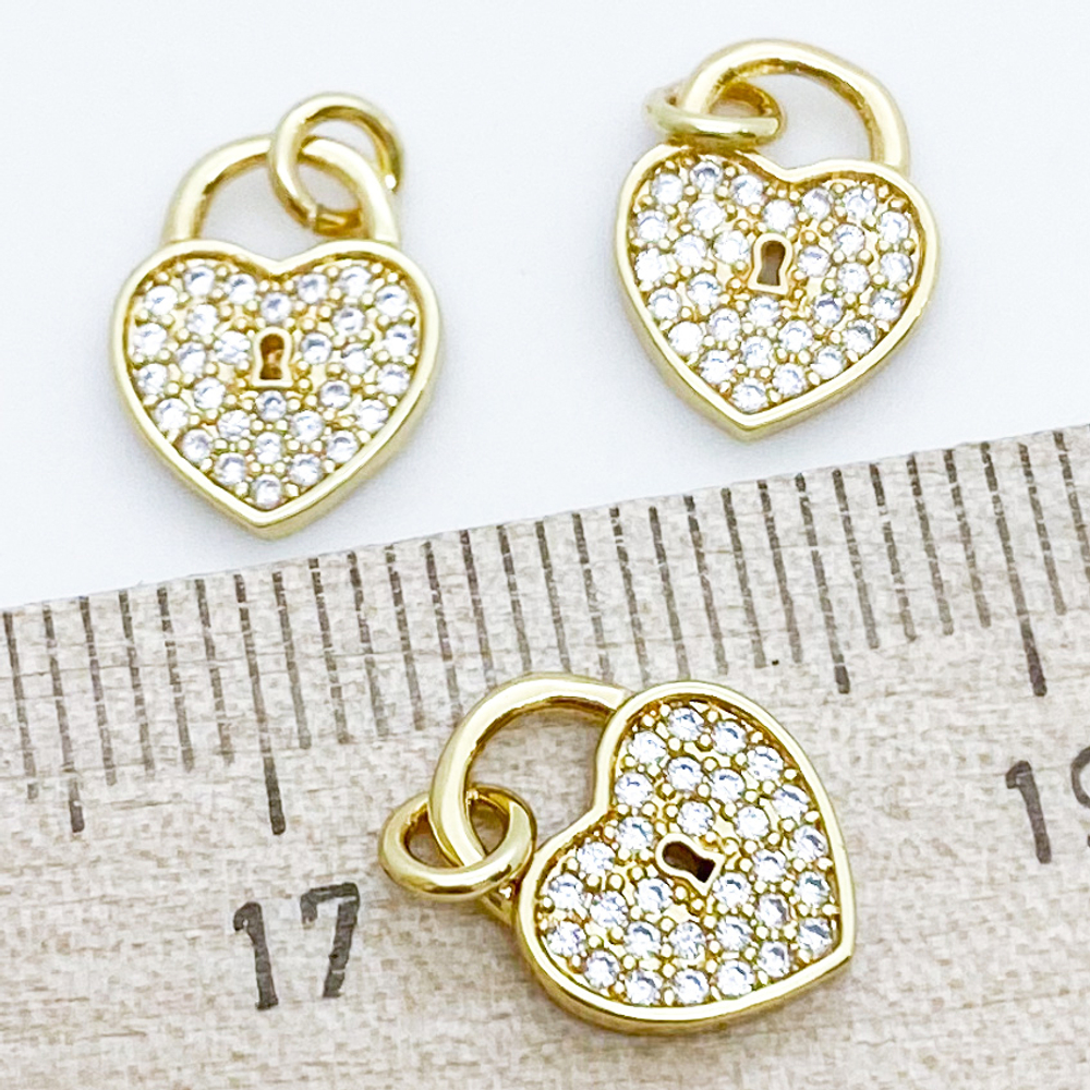 Подвеска Замок, цвет золото, фианиты, размер 12*9 мм, цена за 1 шт