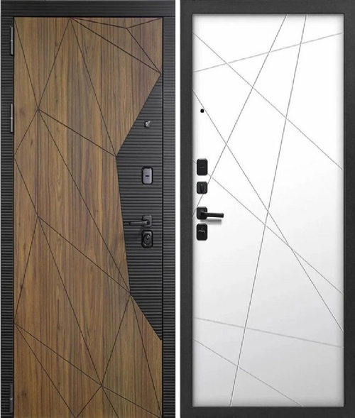 Входная дверь Волга-Бункер МОРРА Чёрный муар+Орех каньон - Белый