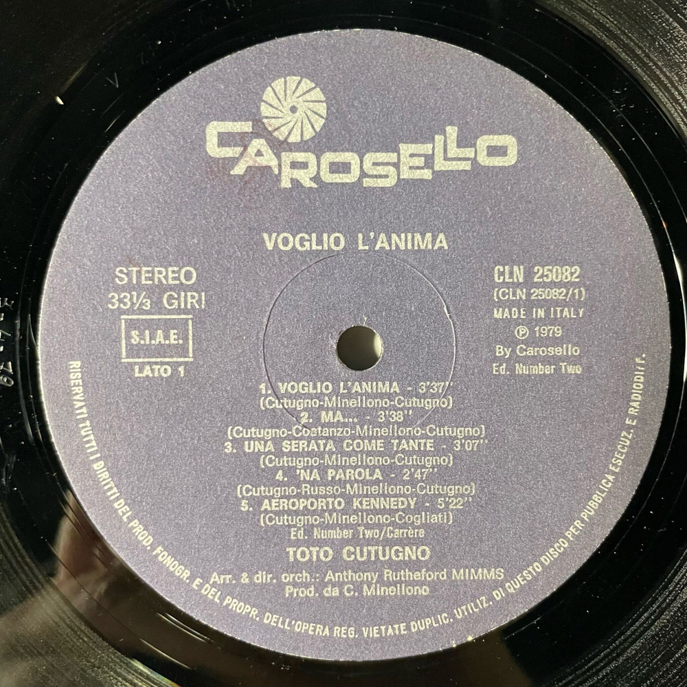 Винтажная виниловая пластинка LP Toto Cutugno Voglio L'Anima (Italy 1979)