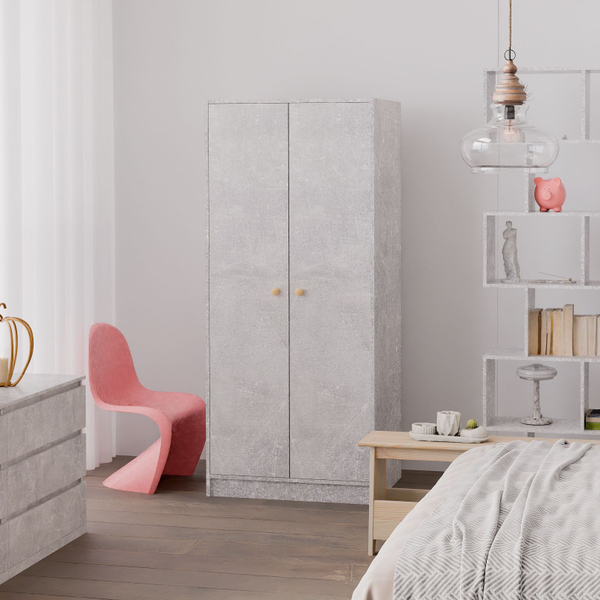 Шкаф для одежды 2 двери Марм, 74х55х170 см, со штангой и полкой, серый бетон