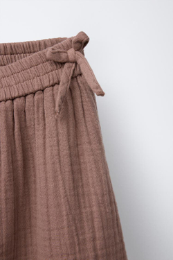 ZARA ЮБКА-ШОРТЫ ИЗ РЕЛЬЕФНОЙ ТКАНИ С БАНТАМИ, СВЕТЛО-КОРИЧНЕВЫЙ