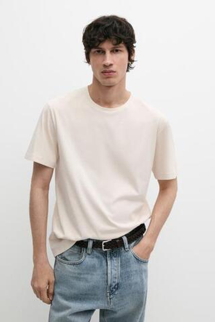 Massimo Dutti Футболка из 100% хлопка с декоративными деталями на плечах, натуральный/кремовый