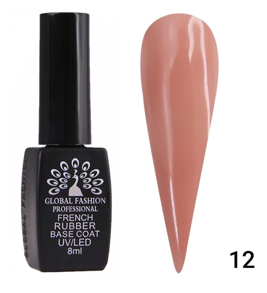 GLOBAL FASHION, КАУЧУКОВАЯ БАЗА ДЛЯ ГЕЛЬ-ЛАКА ФРЕНЧ (RUBBER BASE COAT FRENCH) 8 МЛ,12