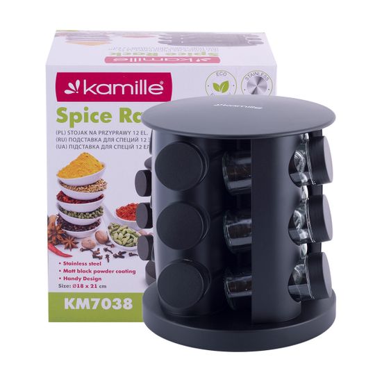 Набор ёмкостей для специй 12 шт. Kamille КМ 7038 на круглой подставке
