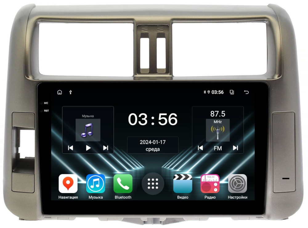 Магнитола для Toyota Land Cruiser Prado 150 2009-2013 (рамка бронза) - FarCar DX065M монитор 9.5" IPS на Android 13, 4+64Гб, CarPlay