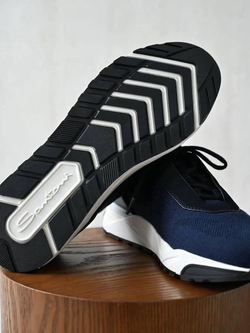Мужские синие кроссовки Santoni из эластичного трикотажа