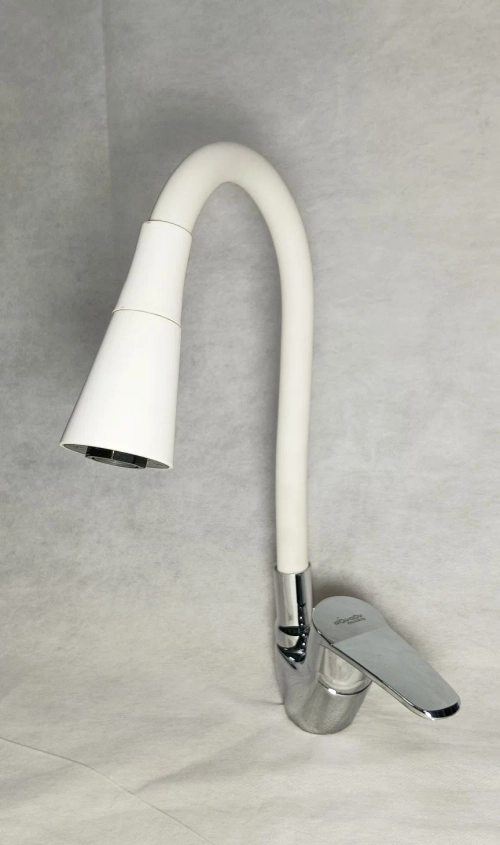 Смеситель для кухни aQuaDv, гибкий, латунь, белый 417-02