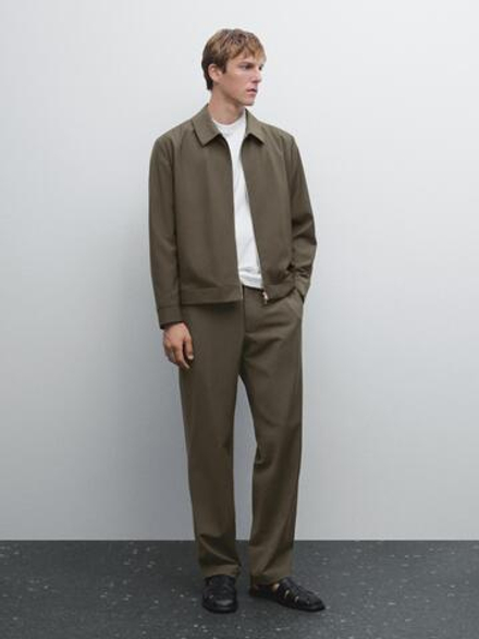 Massimo Dutti Брюки Total Look из смесовой шерсти, темный хаки