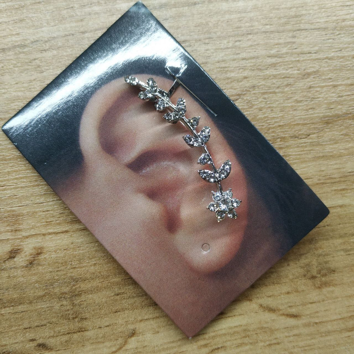 Серьга-кафф Веточка с цветком стразы цвет серебристый