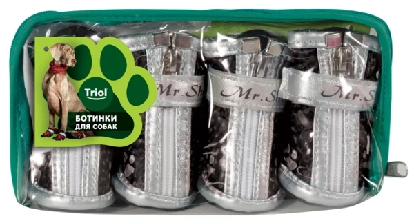 Ботинки для собак черные с лапками М-2. 4 шт. Триол