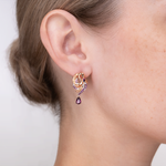 Серьги «Розовый фламинго» с английским замком из красного золота с гранатми и эмалью