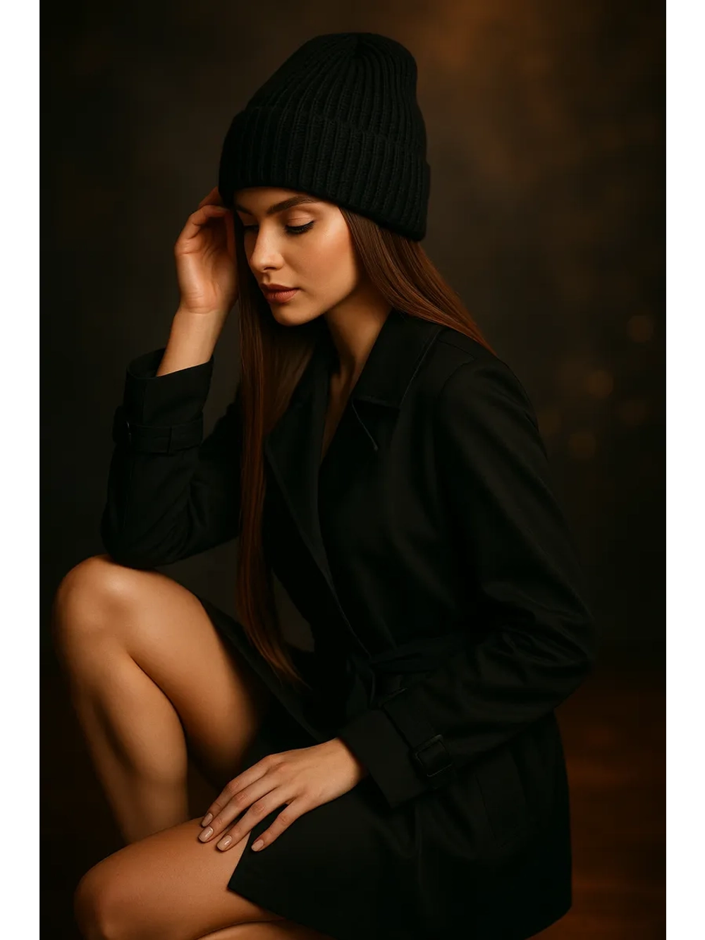 Шапка осенняя вязаная бини для прогулок и спорта