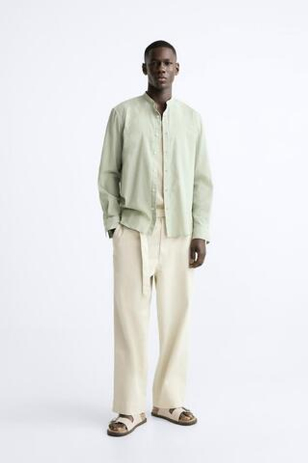 ZARA РУБАШКА ИЗ ЖАТОГО ХЛОПКА, ХАКИ