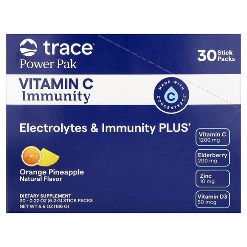 Trace, Power Pak, витамин C для укрепления иммунитета, апельсин и ананас, 30 стик-пакетов по 6,2 г (0,22 унции)