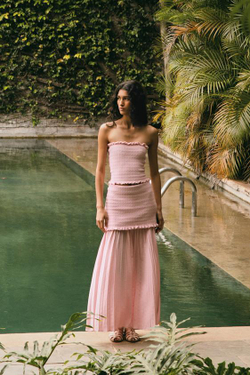 ZARA ТРИКОТАЖНАЯ ЮБКА С КОНТРАСТНЫМИ ДЕТАЛЯМИ, РОЗОВЫЙ