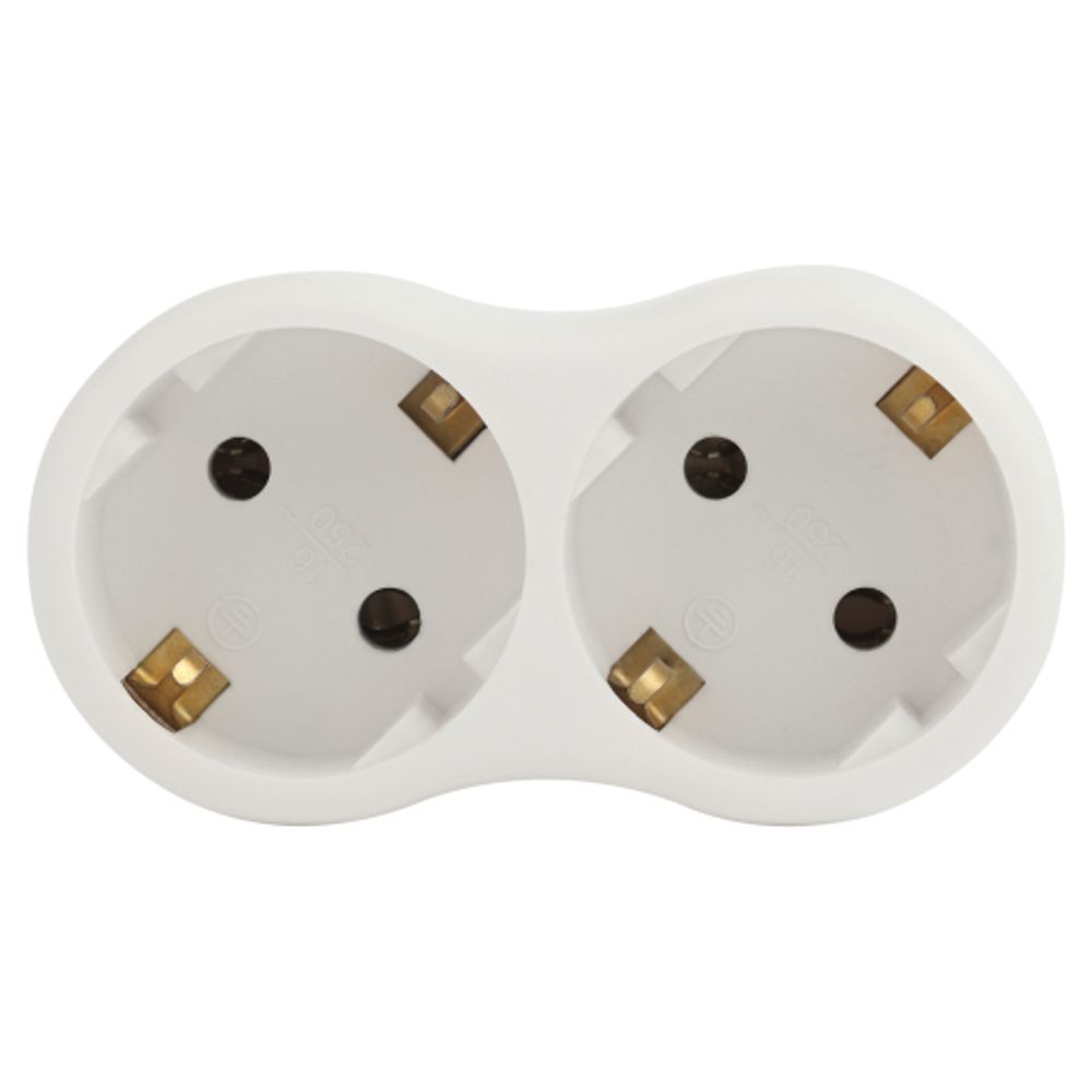 Разветвитель электрический ЭРА SPx-2e-W на 2 розетки с заземлением 16А белый | Тройники