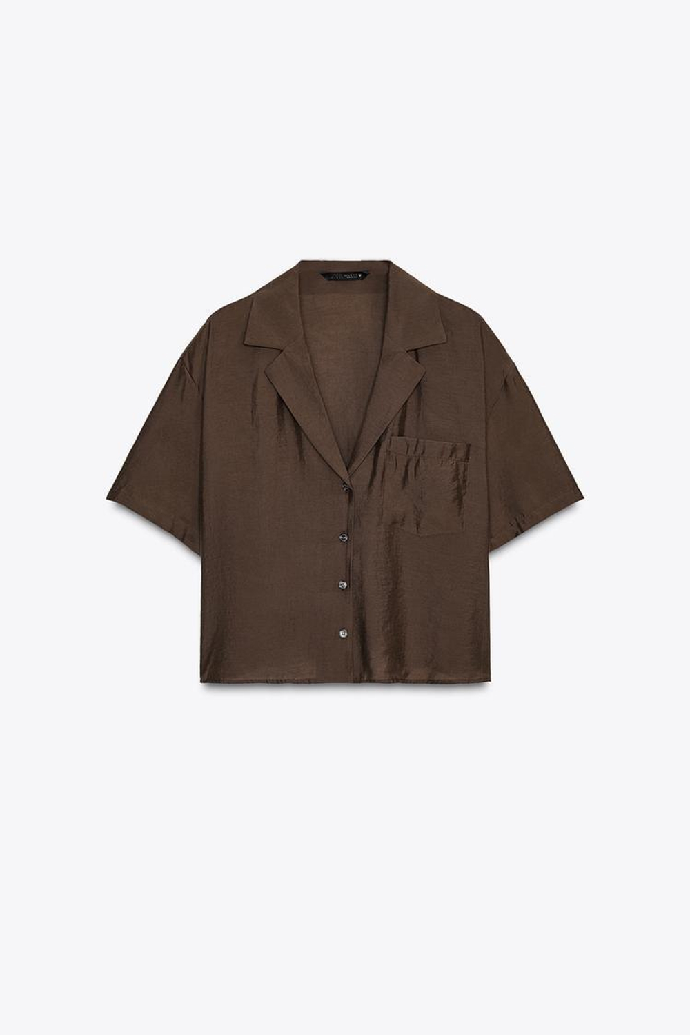 ZARA РУБАШКА СТРУЯЩЕГОСЯ КРОЯ С КАРМАНОМ, ШОКОЛАДНЫЙ