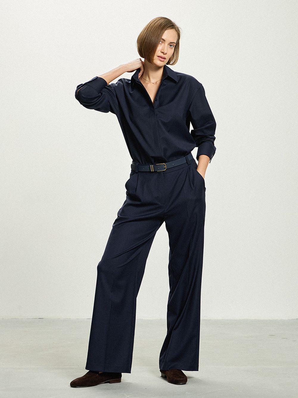 Брюки Палаццо на молнии синяя смесовая шерсть