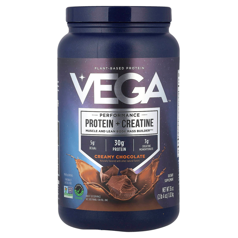 Vega, растительный протеин с креатином, со вкусом шоколадного крема, 1,02 кг (2 фунта 4 унции)