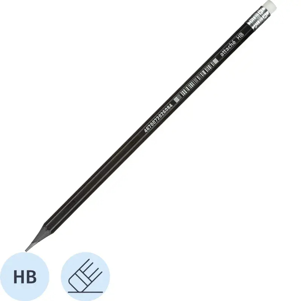 Карандаш чернографитный Attache Economy плаcтик, с ластиком, HB,черн.корпус
