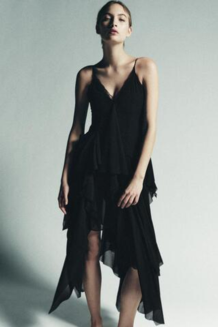 ZARA ПЛАТЬЕ С БРЕТЕЛЯМИ, ВОЛАНАМИ И КРУЖЕВОМ, ЧЕРНЫЙ