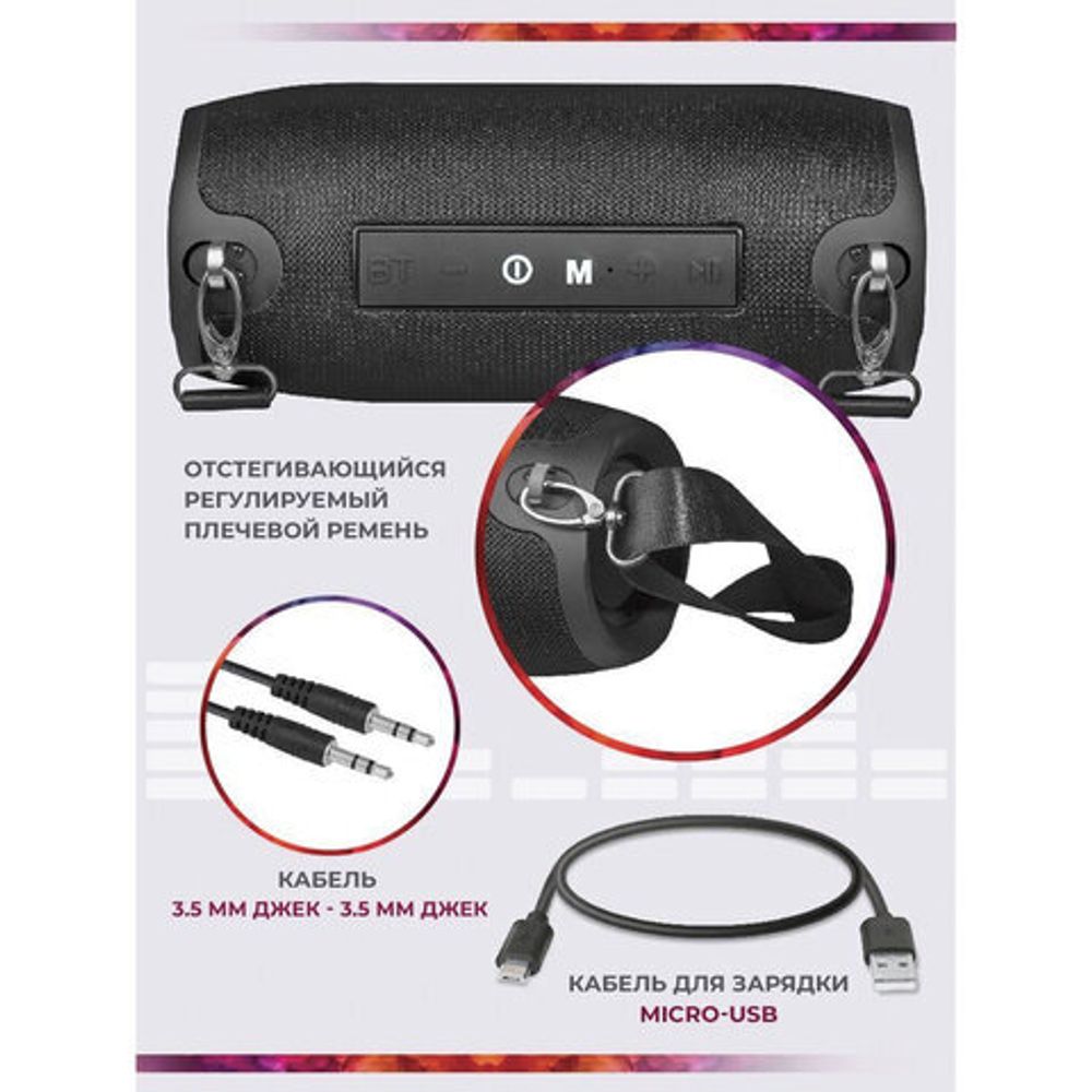 Колонка портативная DEFENDER Enjoy S900, 2.0, 10 Вт, FM-тюнер, USB, microUSB, microSD, черная, 65903