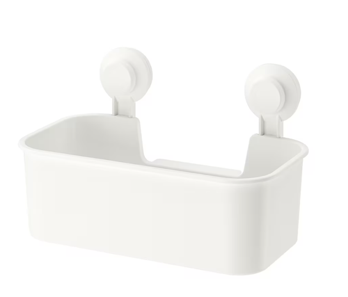 ТИСКЕН TISKEN Корзина с присосками, 28х17 см белая