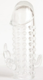 Гелевая прозрачная насадка с 2 отростками - 13 см. (Цвет: прозрачный)