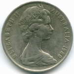 10 центов 1980 год. Австралия (Елизавета II). Птица лирохвост. Медно-никель, диаметр 23.6 мм. VF-XF