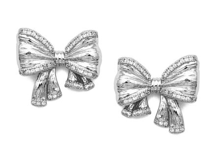 Серьги-гвоздики "Бантики" 17,5мм, со стразами, (зеркальные)