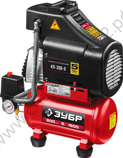 ЗУБР 200 л/мин, 6 л, 1500 Вт, безмасляный компрессор (КП-200-6)