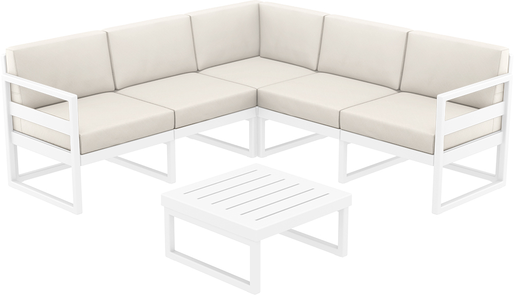 Комплект угловой пластиковой мебели Siesta Contract Mykonos, белый, бежевый