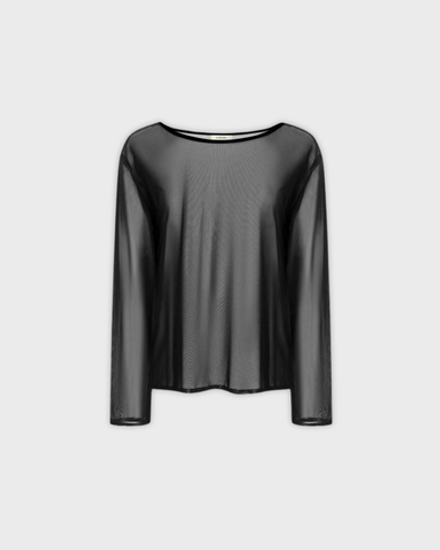 Лонгслив из черной сетки с вырезом лодочкой