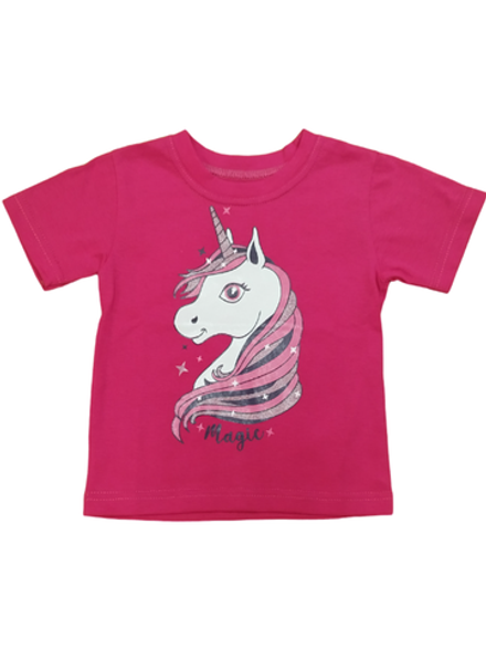 14011 Футболка детская фуксия с наклейкой (64-122/128)