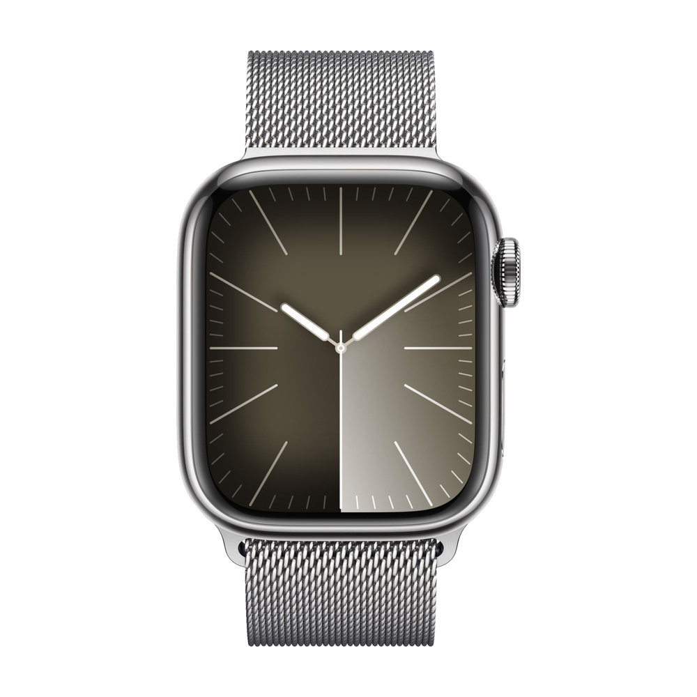 Apple Watch 9 45mm Silver Stainless Steel Case with Milanese Loop