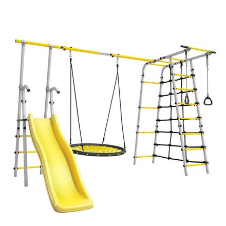 Детский спортивный комплекс для дачи ROMANA Богатырь Плюс - 2 (желтый/серый) (с сеткой-гнездом 100см)