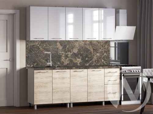 Кухня Нора 2.0м (корпус белый/белый; дуб шале светлый) 38мм королевский опал