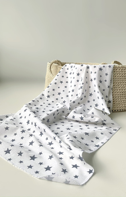 Фланелевый комплект пеленка + 2 платочка серые звезды