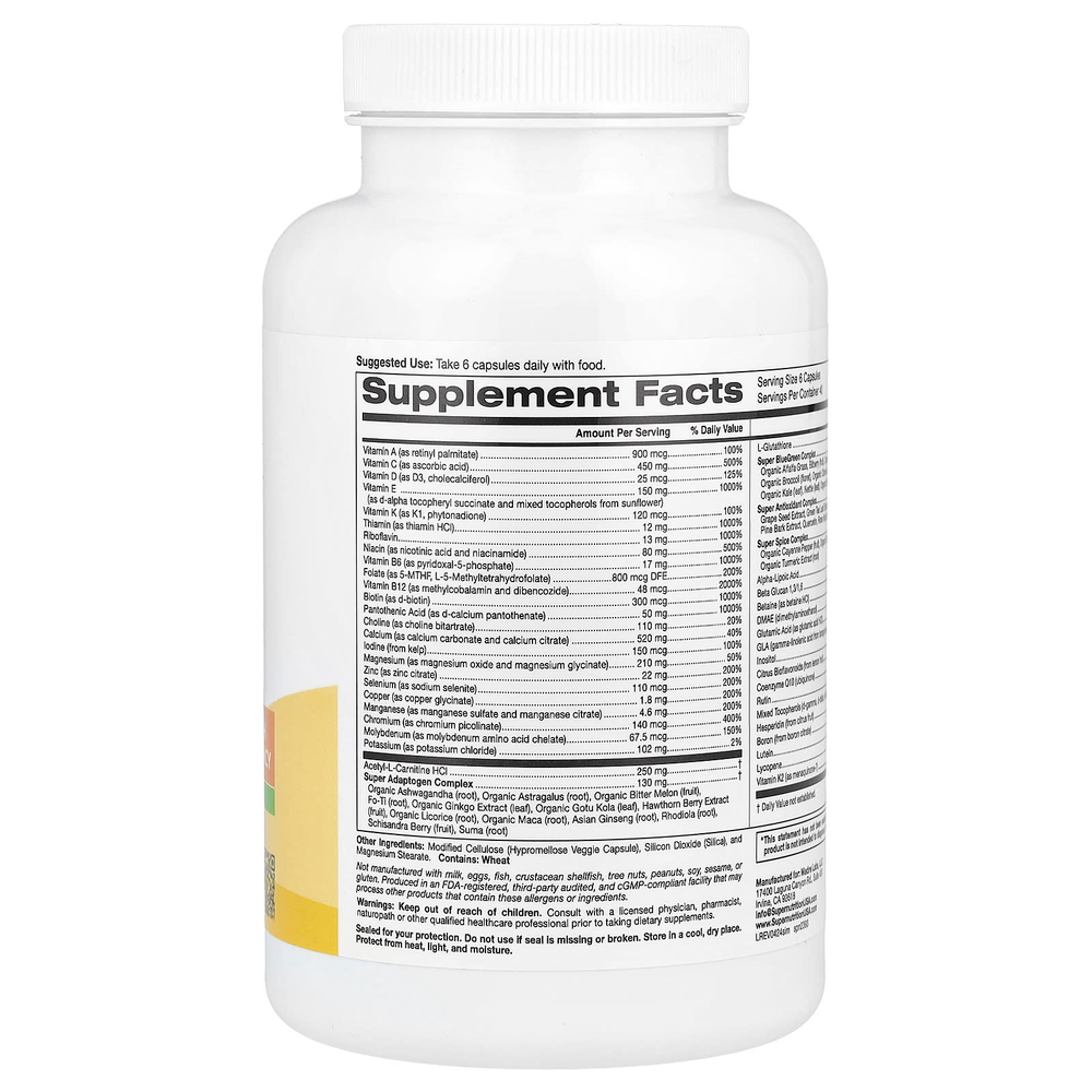 Super Nutrition, Super Immune+, мультивитамины с витаминами C, D и бета-глюканом, без железа, 240 растительных капсул