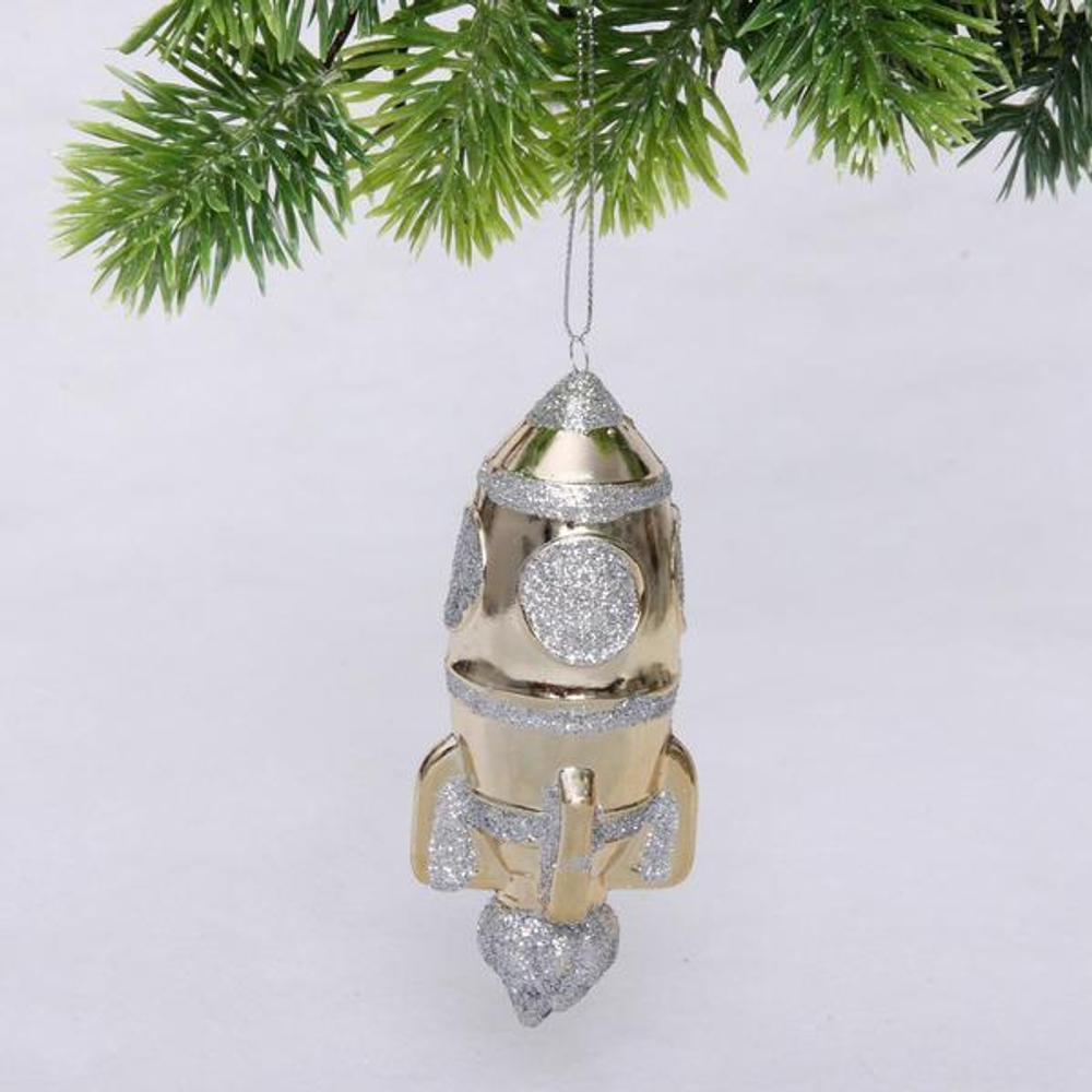 Елочная игрушка "Новогодняя ракета" 12*5*5 см, золото (Серпантин)