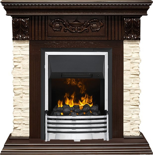 Каминокомплект Luxemburg (каменный) - Сланец/Темный дуб с очагом Flagstaff