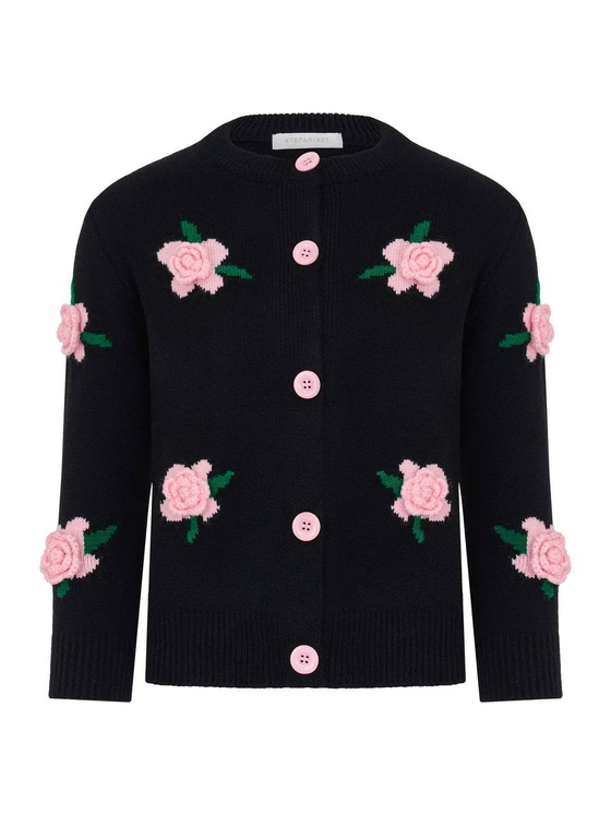 Жакет на пуговицах с розами детский, черный