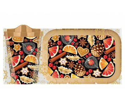 IDIland Набор посуды Ланч бокс, 850 мл и стакан с крышкой, 420 мл, с декором, золотой