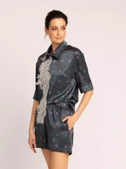 Шорты женские шелковые Mollen Горох темно-бирюзовые