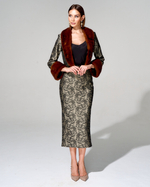 Укороченный жакет "Елизавета" из премиального жаккарда с меховой отделкой