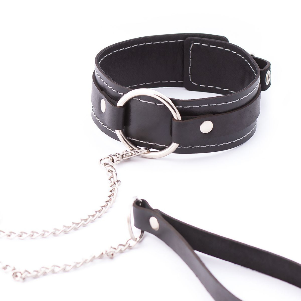 Черный ошейник-чокер с поводком (Цвет: черный)