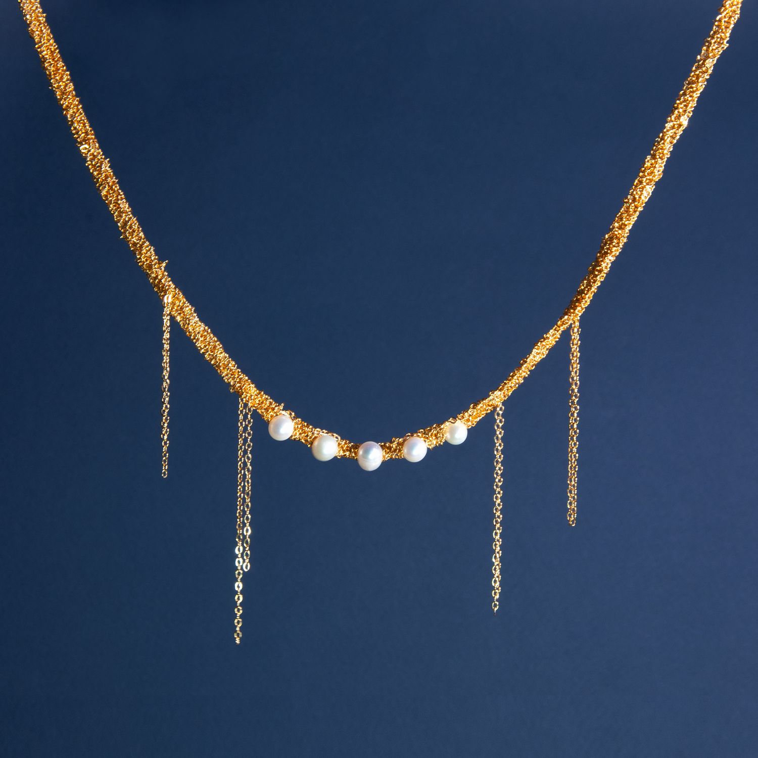 Плетенное ожерелье с жемчугом - Позолота