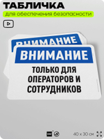 Табличка для обеспечения безопасности "Внимание, только для операторов и сотрудников", для офиса, по охране труда для предприятия, организаций, 40х30 см, Silver Plane x Айдентика Технолоджи