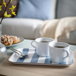 Икеа SOLDATFISK Поднос полосатый белый/серо-синий, 20х28 см