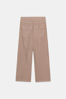 ZARA БРЮКИ ПРЯМОГО КРОЯ СО СБОРКАМИ, ПУДРОВО-РОЗОВЫЙ